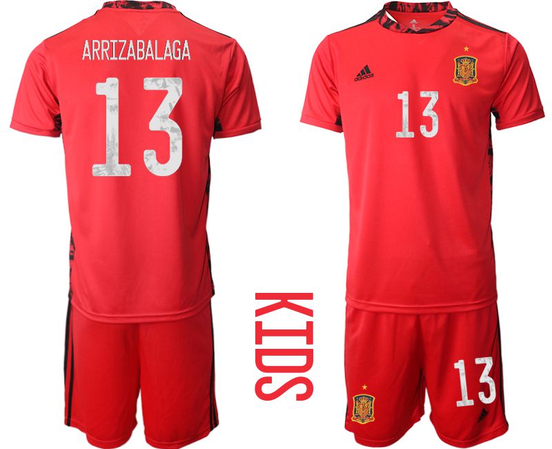 Youth 2021 World Cup National Spain red goalkeeper #13 Soccer Jerseys